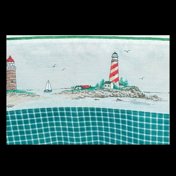 Lighthouse Window Valance Curtain Boats Nautical Ocean Blue & White Checker 36.5 - Picture 4 of 15